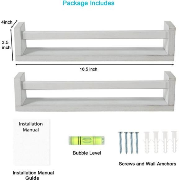 Nursery Book Shelves, Set of 2 Wood Floating Book Shelves for Kids, Rustic White - Picture 3 of 12